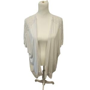 Neiman Marcus white oversized cardigan vest drapey crochet womens large boho